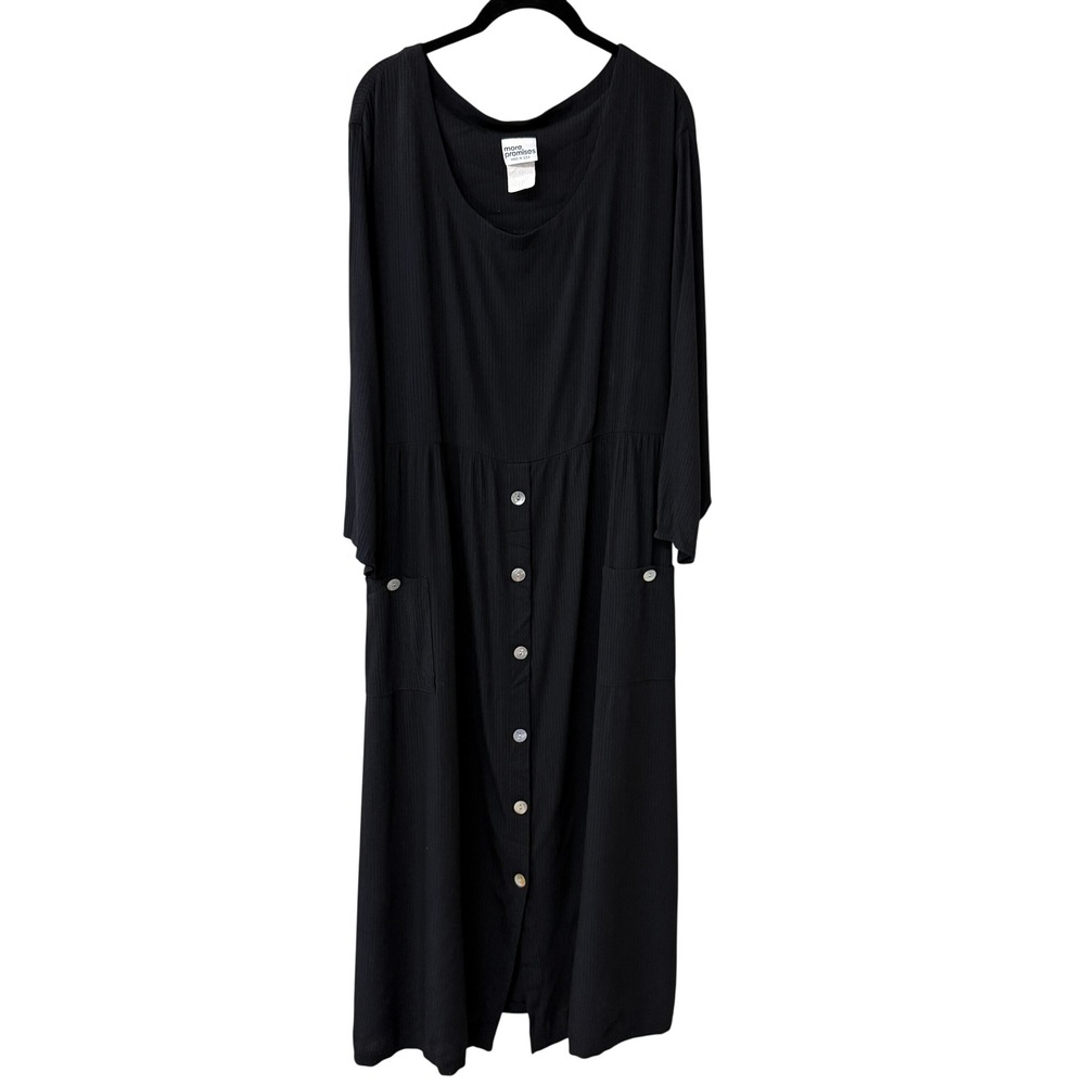 Vintage More Promises Women Ribbed Midi Dress Size 24 Lagenlook Pockets Tie Back